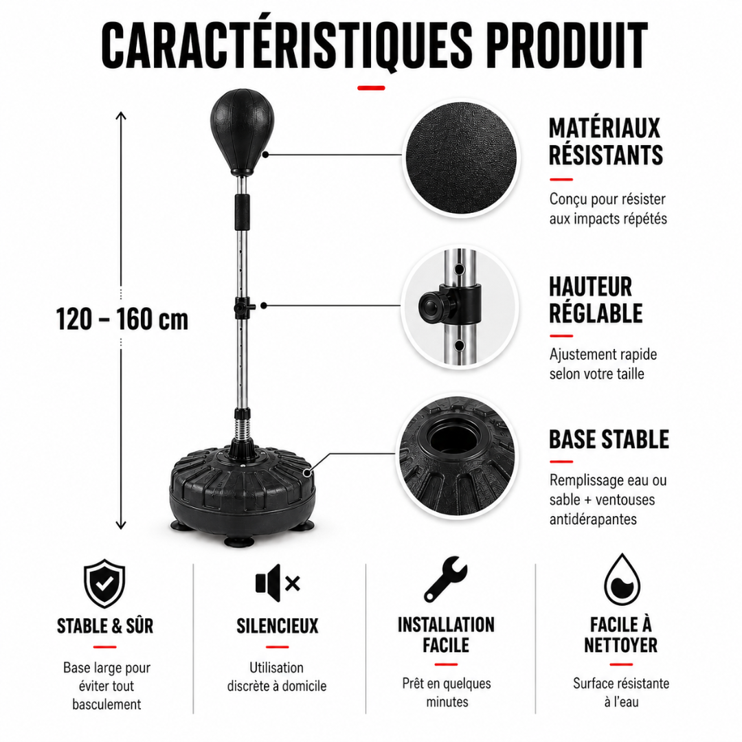 Punching Ball sur Pied Réglable – Ressort MaisonDuBoxeur