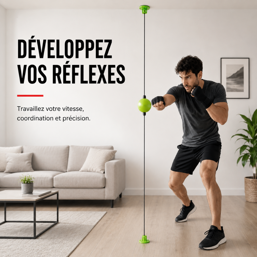 Balle Réflexe Suspendue – Sans Perçage MaisonDuBoxeur