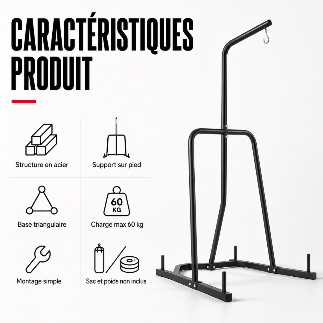 Support sur Pied Sac de Frappe Acier MaisonDuBoxeur