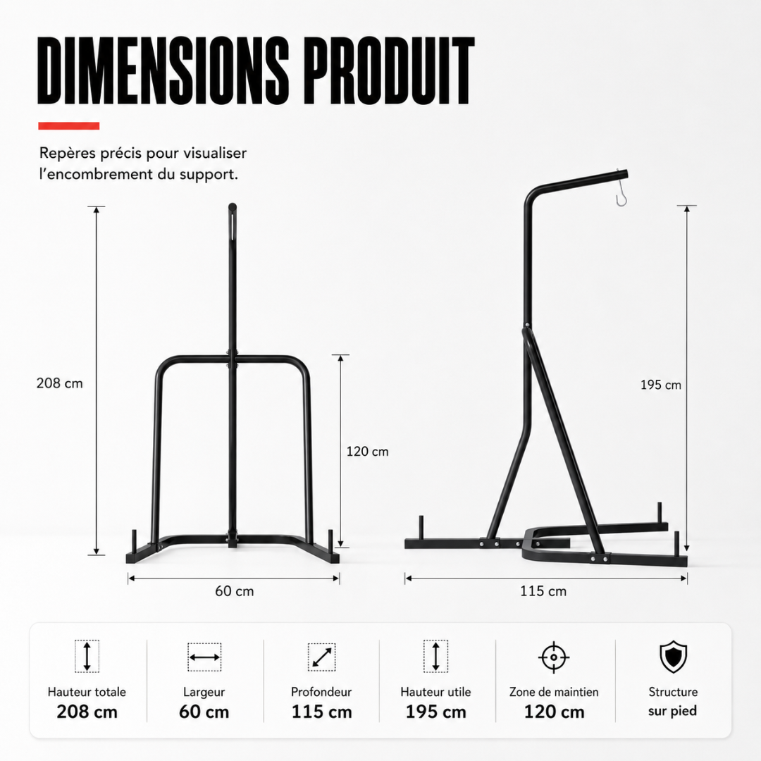 Support sur Pied Sac de Frappe Acier MaisonDuBoxeur