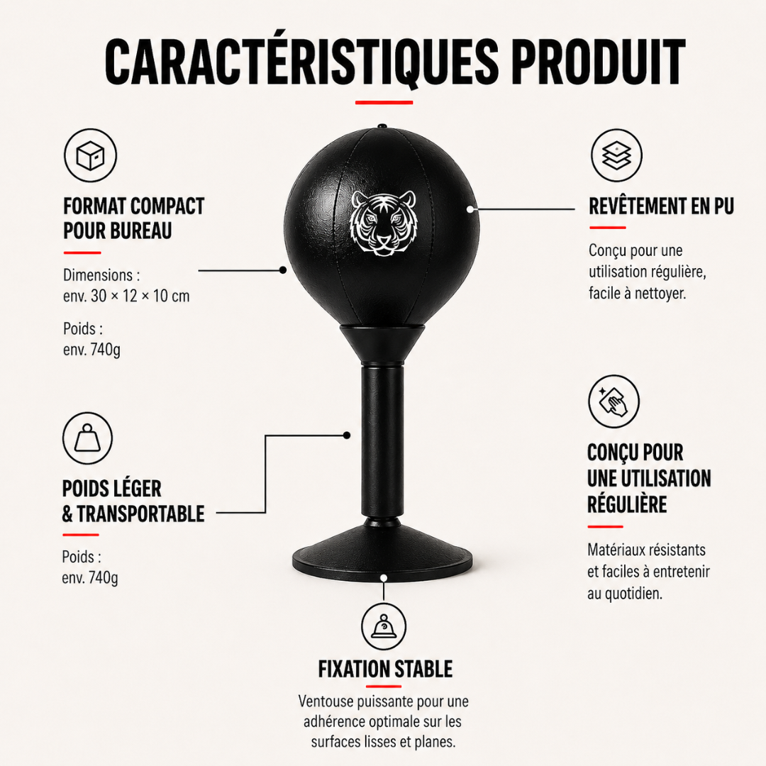 Punching Ball Bureau Ventouse Cuir PU MaisonDuBoxeur